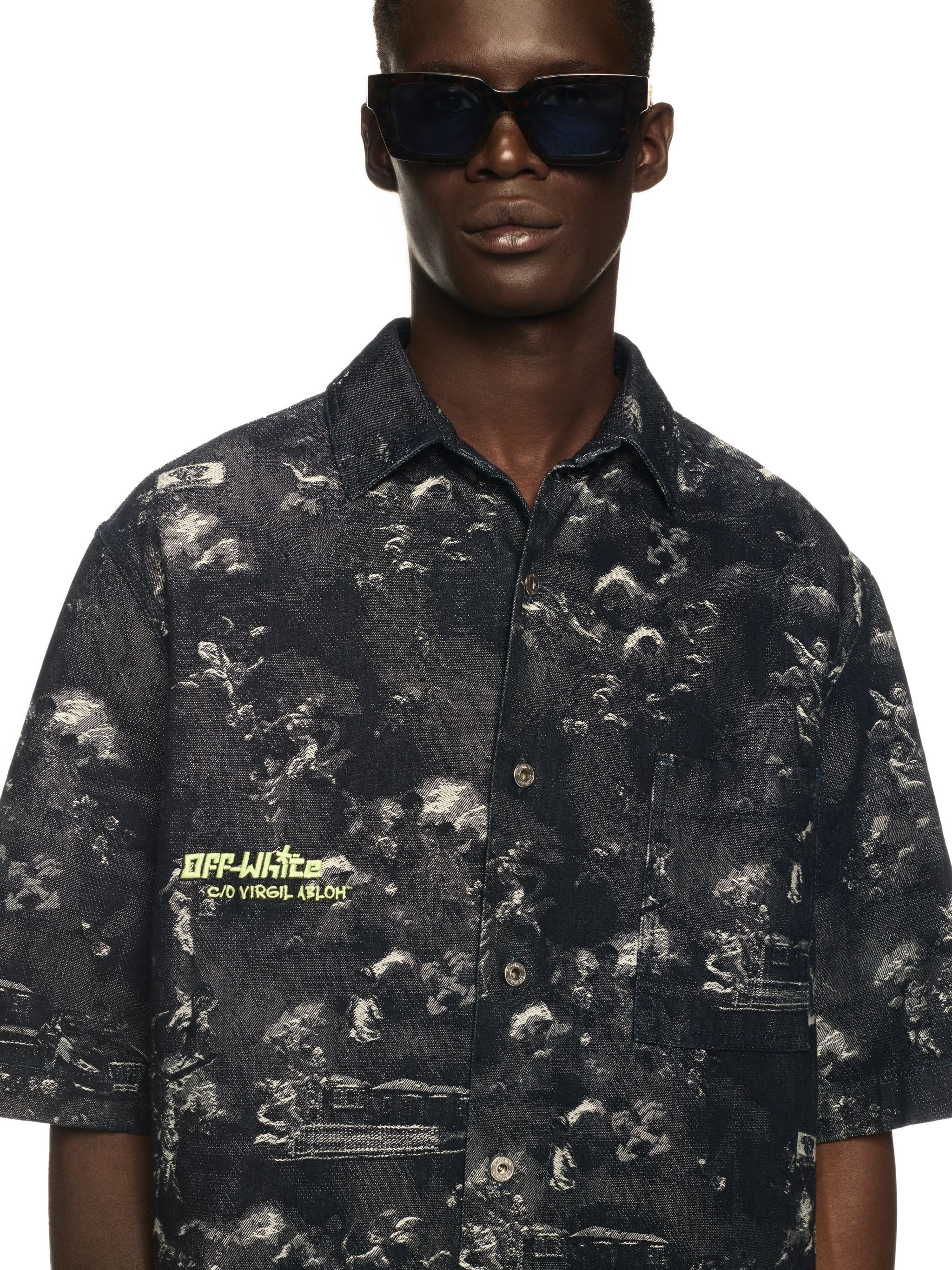 OFF WHITE Blue Jacquard Fresco Bowling Shirt BLUE OMYD05AS25DEN002