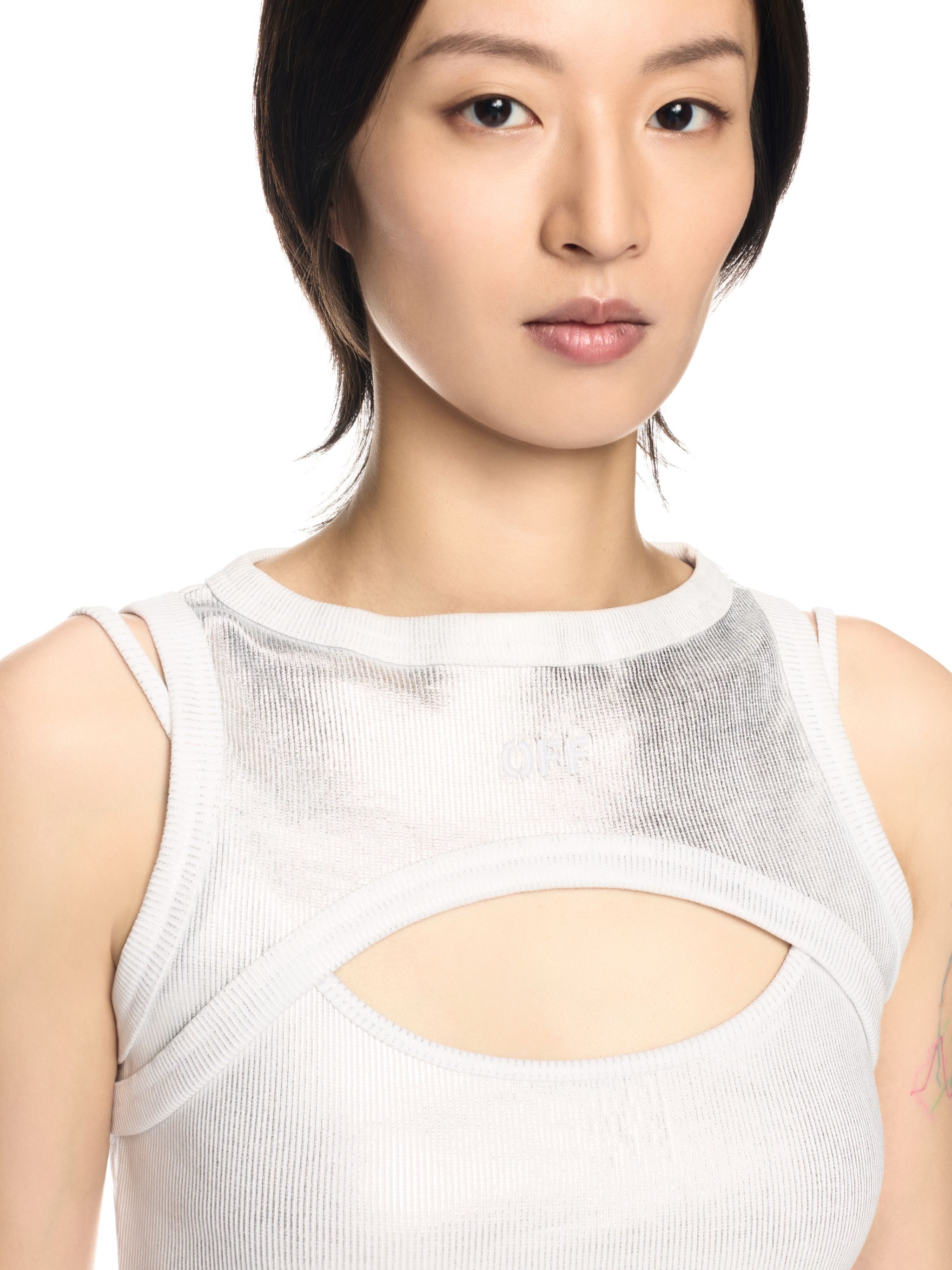 OFF WHITE Silver Ribbed Cut-Out Dress WHITE OWDB496S25JER001