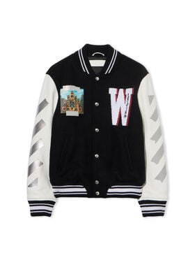 OFF WHITE Wo Soundsystem Varsity Jacket BLACK-RED DAHLIA OWEK006F25FAB003