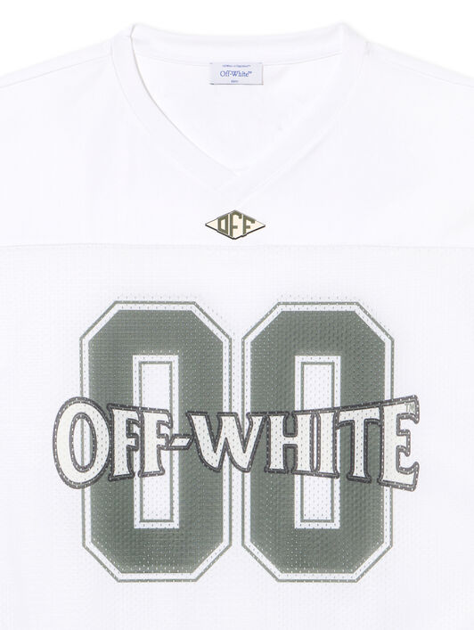 OFF WHITE 00 Mesh Football  T-Shirt WHITE - WINTER MOSS OMAD003S25JER002