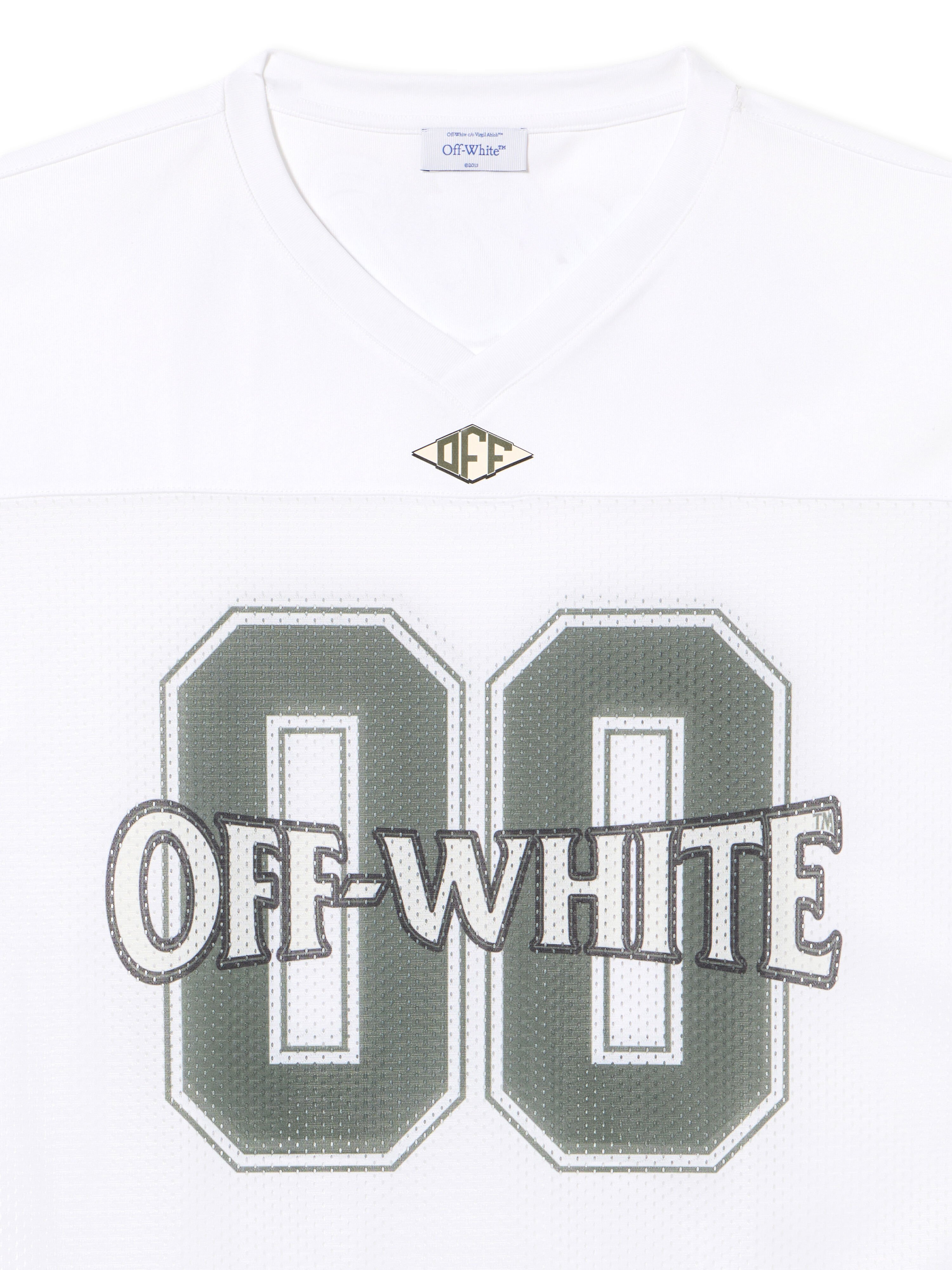 OFF WHITE 00 Mesh Football  T-Shirt WHITE - WINTER MOSS OMAD003S25JER002