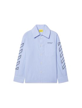 OFF WHITE Camicia Con Logo Bookish E Diagonali BLU OBGA00AS25FAB001