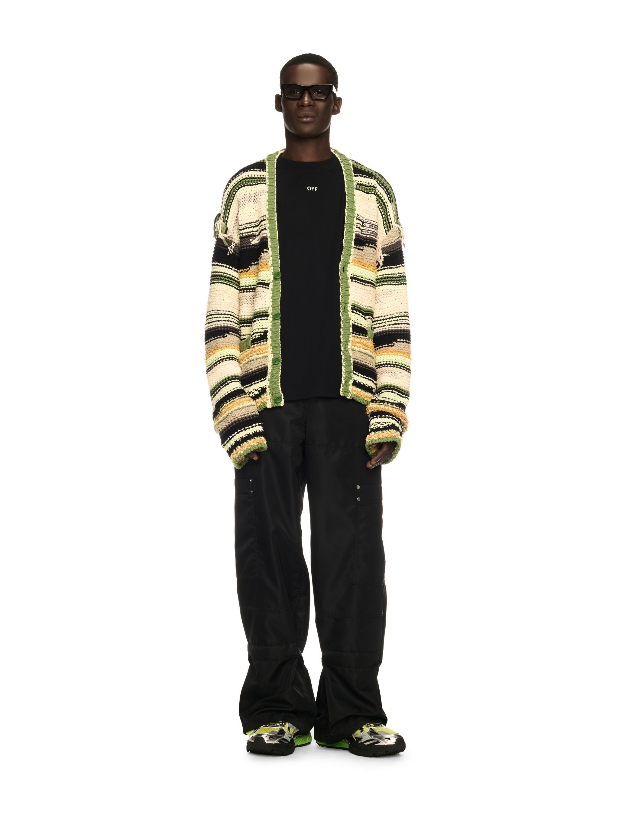OFF WHITE Green Premium Quality Striped Knit Cardigan NEUTRALS OMHB02FS25KNI001
