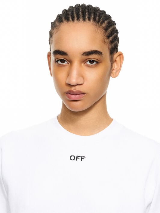 Off Stamp Ribbed Cropped T-Shirt OFF WHITE Off Stamp Ribbed Cropped T-Shirt White-Black 2AA081C99JER004