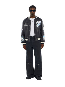 OFF WHITE OG Patches Racing Leather Varsity Jacket BLACK 44MJA142F26L001