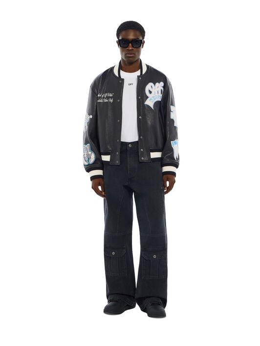 OG Patches Racing Leather Varsity Jacket OFF WHITE OG Patches Racing Leather Varsity Jacket BLACK 44MJA142F26L001