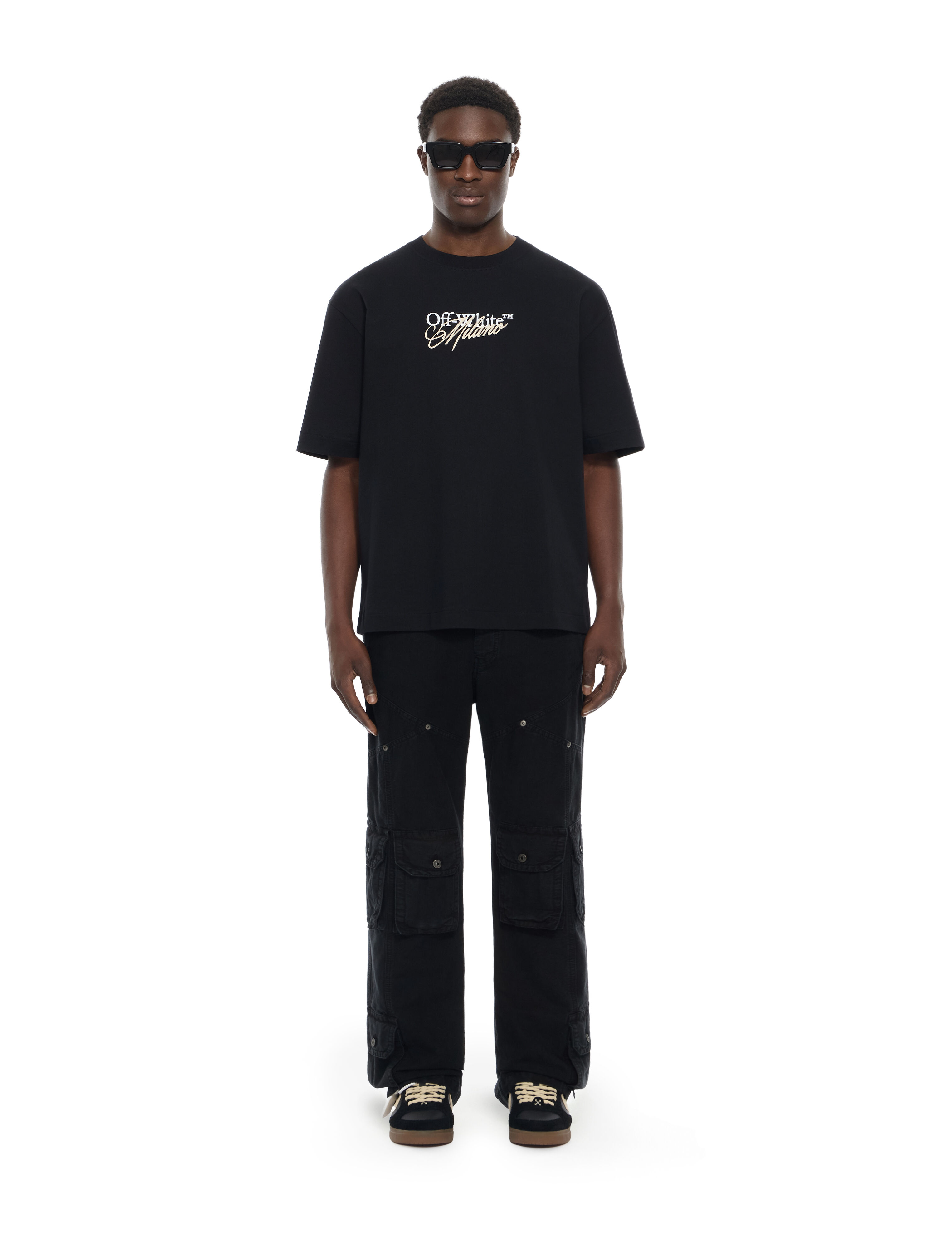 OFF WHITE Milano City Garments Skate  T-Shirt BLACK 44MAA120S26J01G