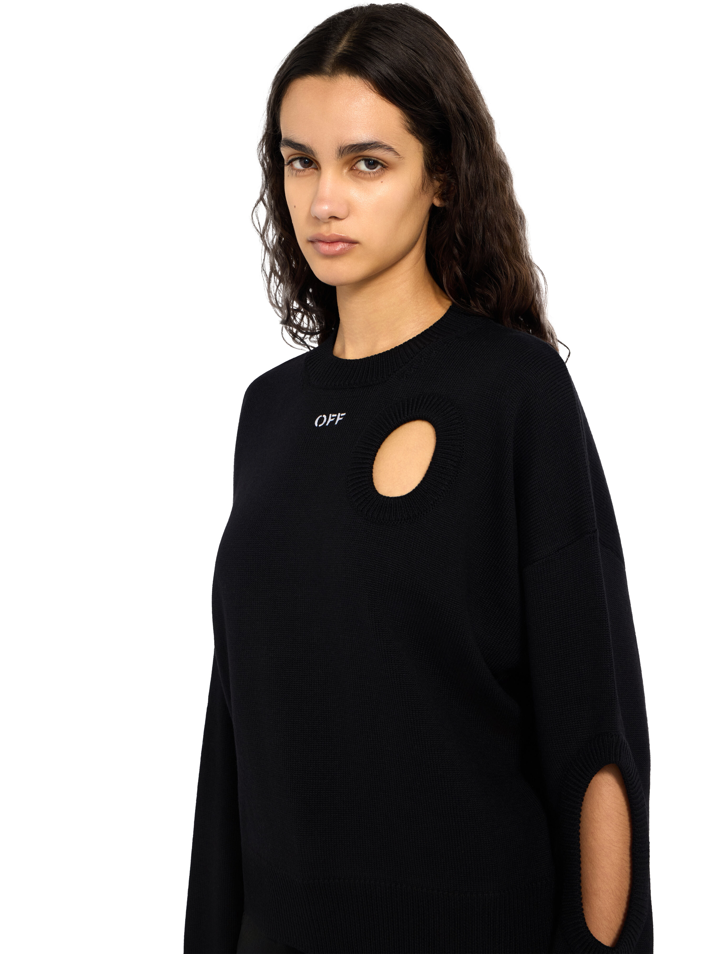Meteor Cropped Knit Sweater OFF WHITE Meteor Cropped Knit Sweater Black-White 2FE00527T