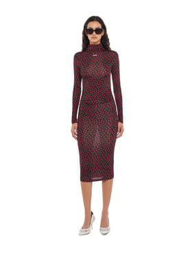 OFF WHITE Off Stamp Dot Second Skin Midi Dress Black Rumba Red 2FU00871T