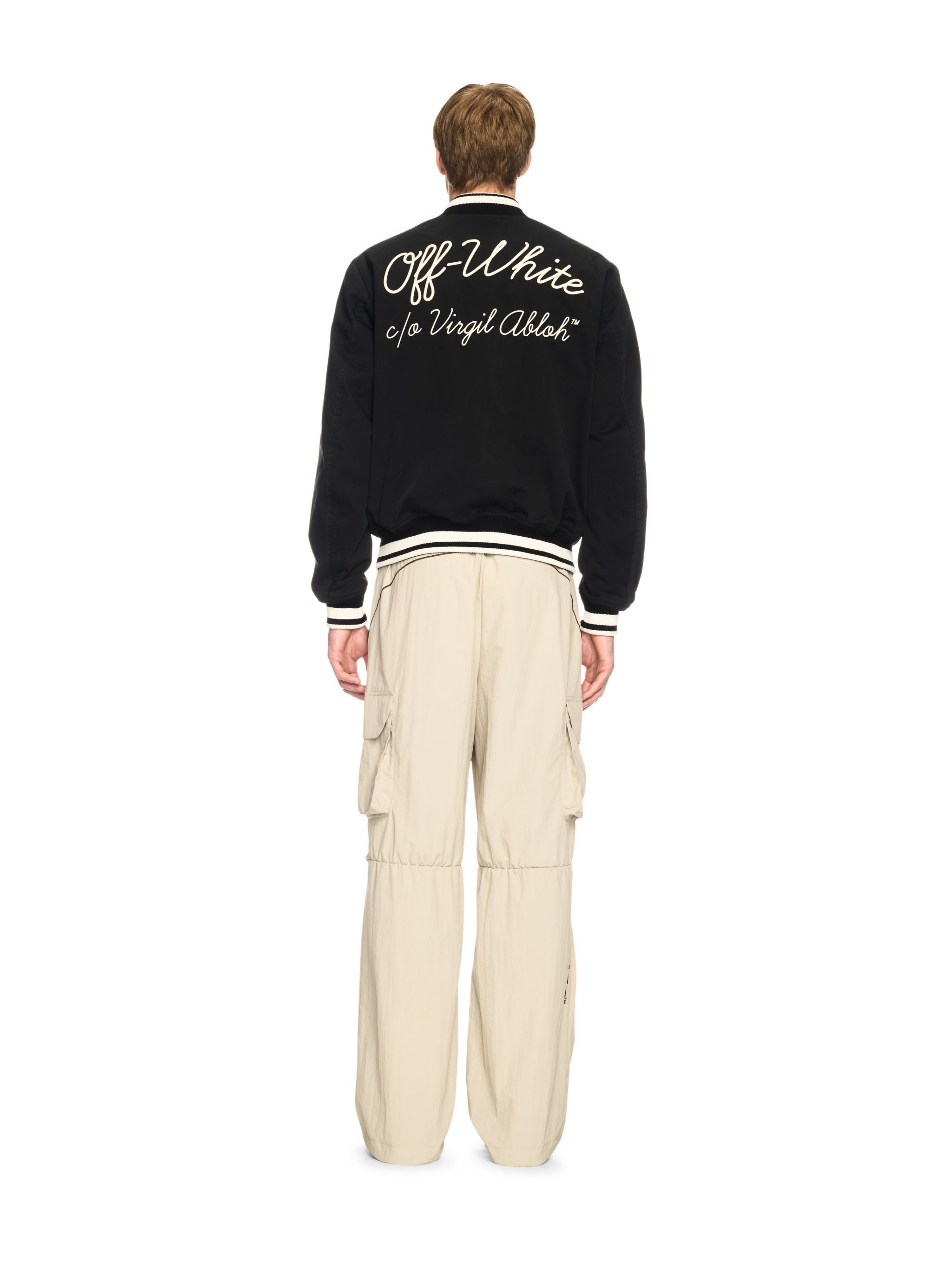 OFF WHITE Black Script Souvenir Varsity Jacket BLACK OMEH05FC99FAB001