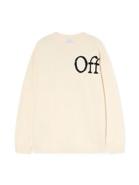 OFF WHITE Bookish Knit Crewneck Sweater CREAM - BLACK OMHE20QF25KNI001