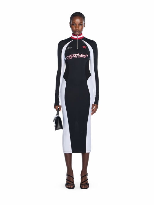 Tech Jersey Midi Dress OFF WHITE Tech Jersey Midi Dress BLACK - WHITE OWDB558F25JER001