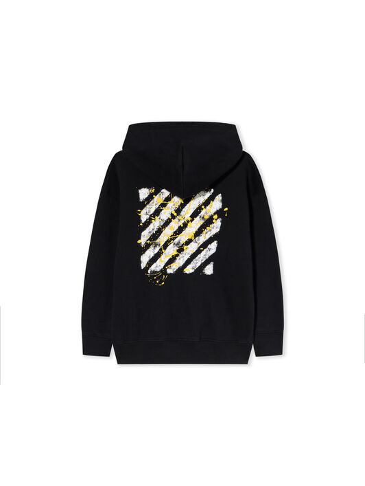 OFF WHITE Diagonal Splat Logo Hoodie BLACK - YELLOW OBBB001F25FLE005