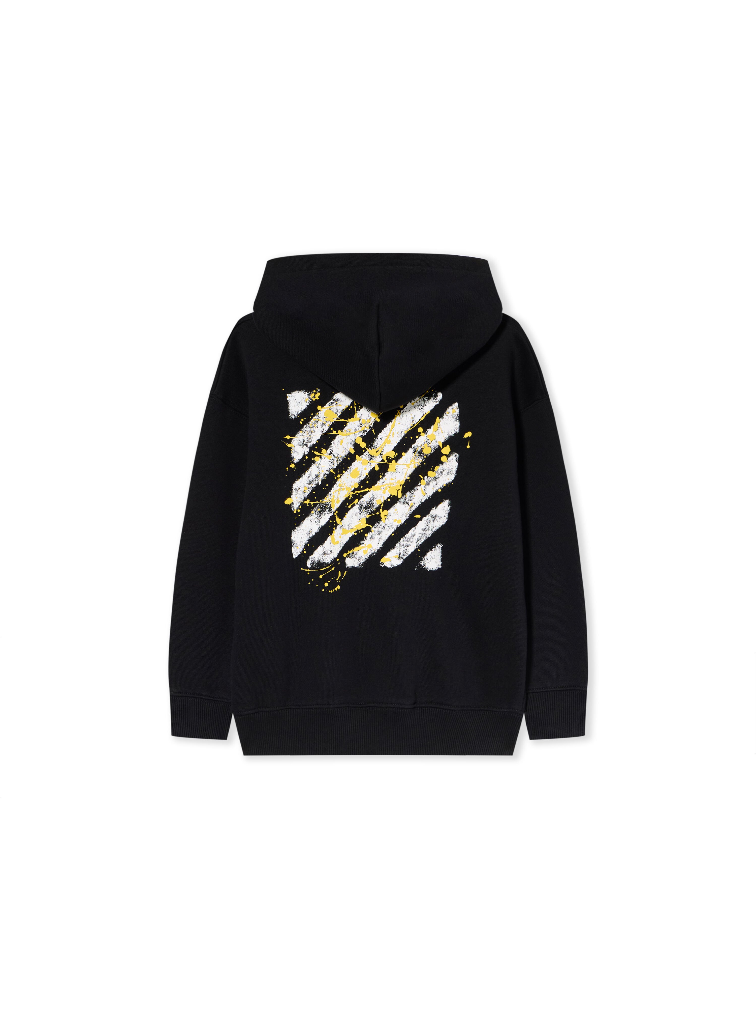 OFF WHITE Diagonal Splat Logo Hoodie BLACK - YELLOW OBBB001F25FLE005