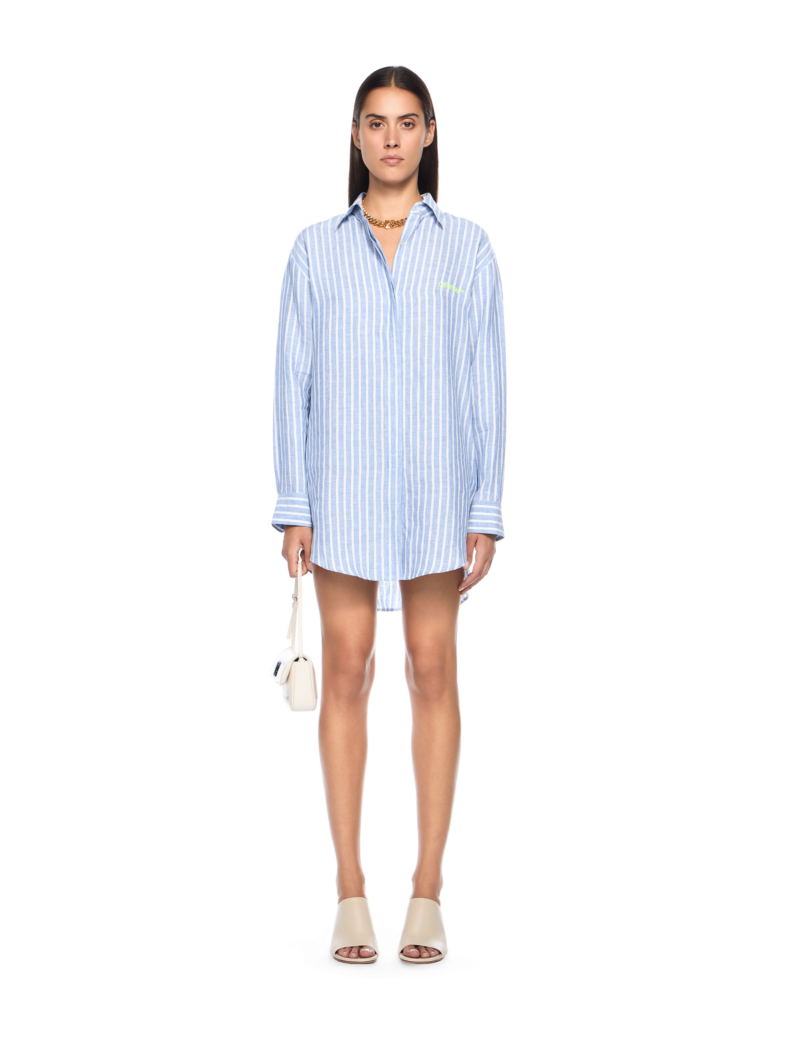 OFF WHITE Striped Over Shirt Dress LIGHT BLUE - WHITE OWDB56DT25FAB001