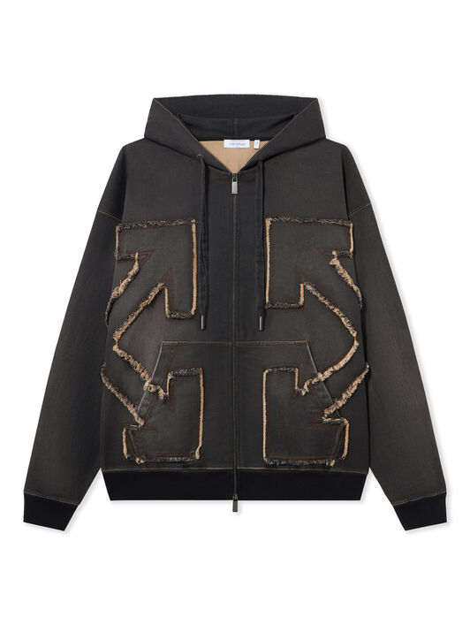 OFF WHITE Distress Arr Skate Zip Hoodie HIGHLIGHTED BLACK 44MBE015S26D001