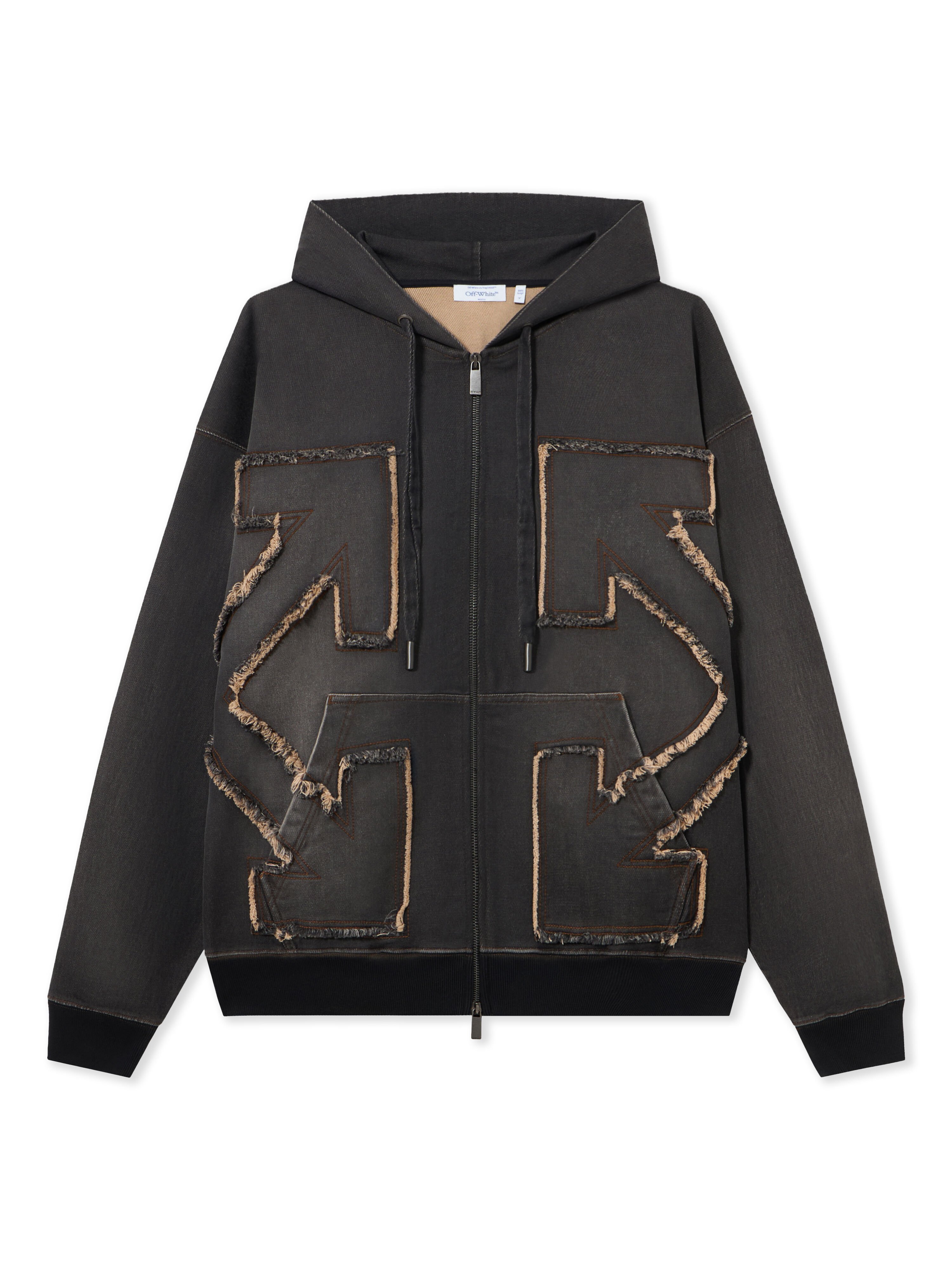 OFF WHITE Distress Arr Skate Zip Hoodie HIGHLIGHTED BLACK 44MBE015S26D001