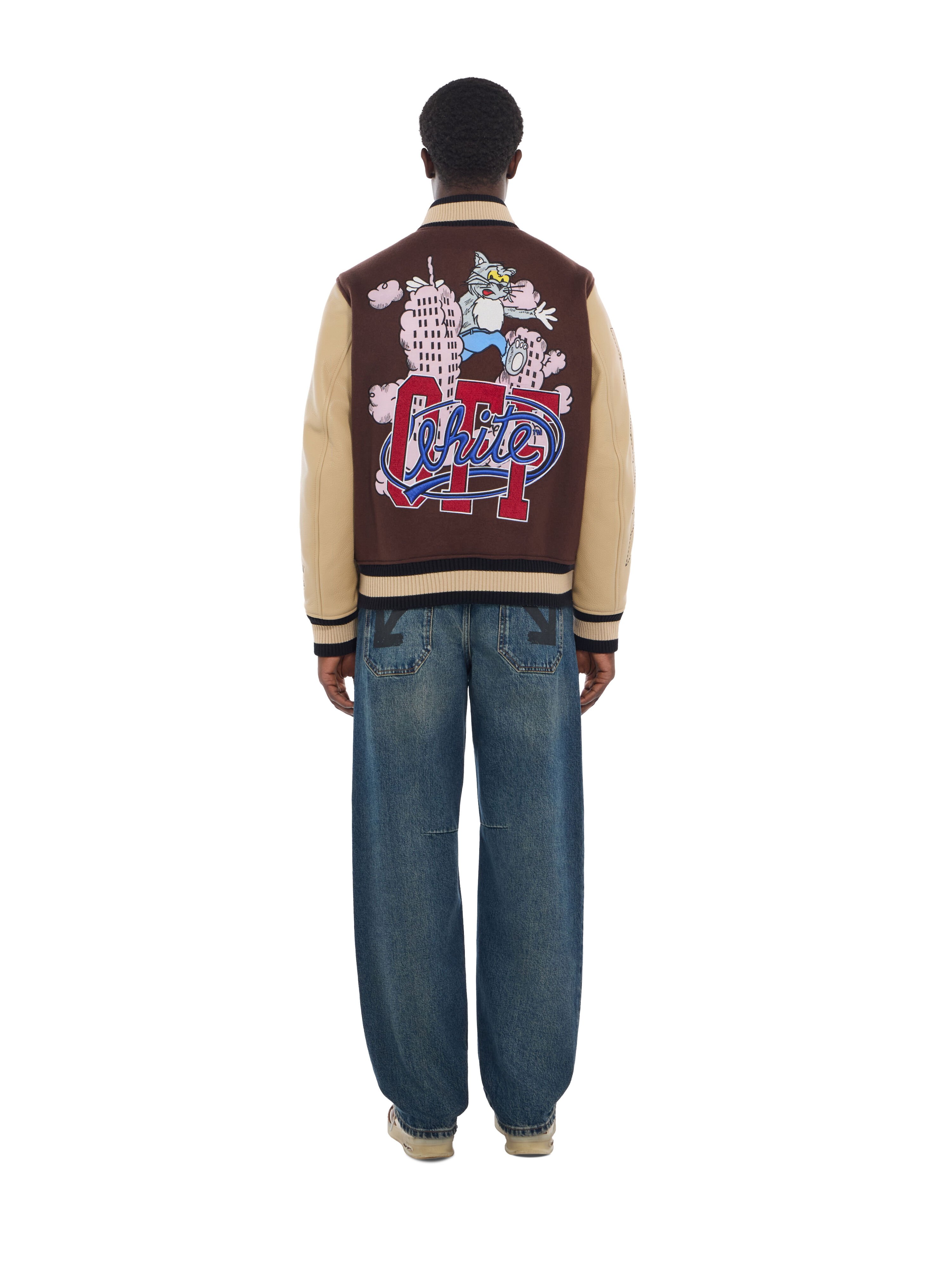 Cat Off Leather and Wool Varsity Jacket OFF WHITE Cat Off Leather and Wool Varsity Jacket FRENCH ROAST 44MJA122F26L001