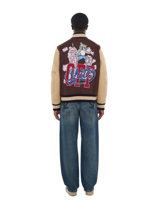 Cat Off Leather and Wool Varsity Jacket OFF WHITE Cat Off Leather and Wool Varsity Jacket FRENCH ROAST 44MJA122F26L001