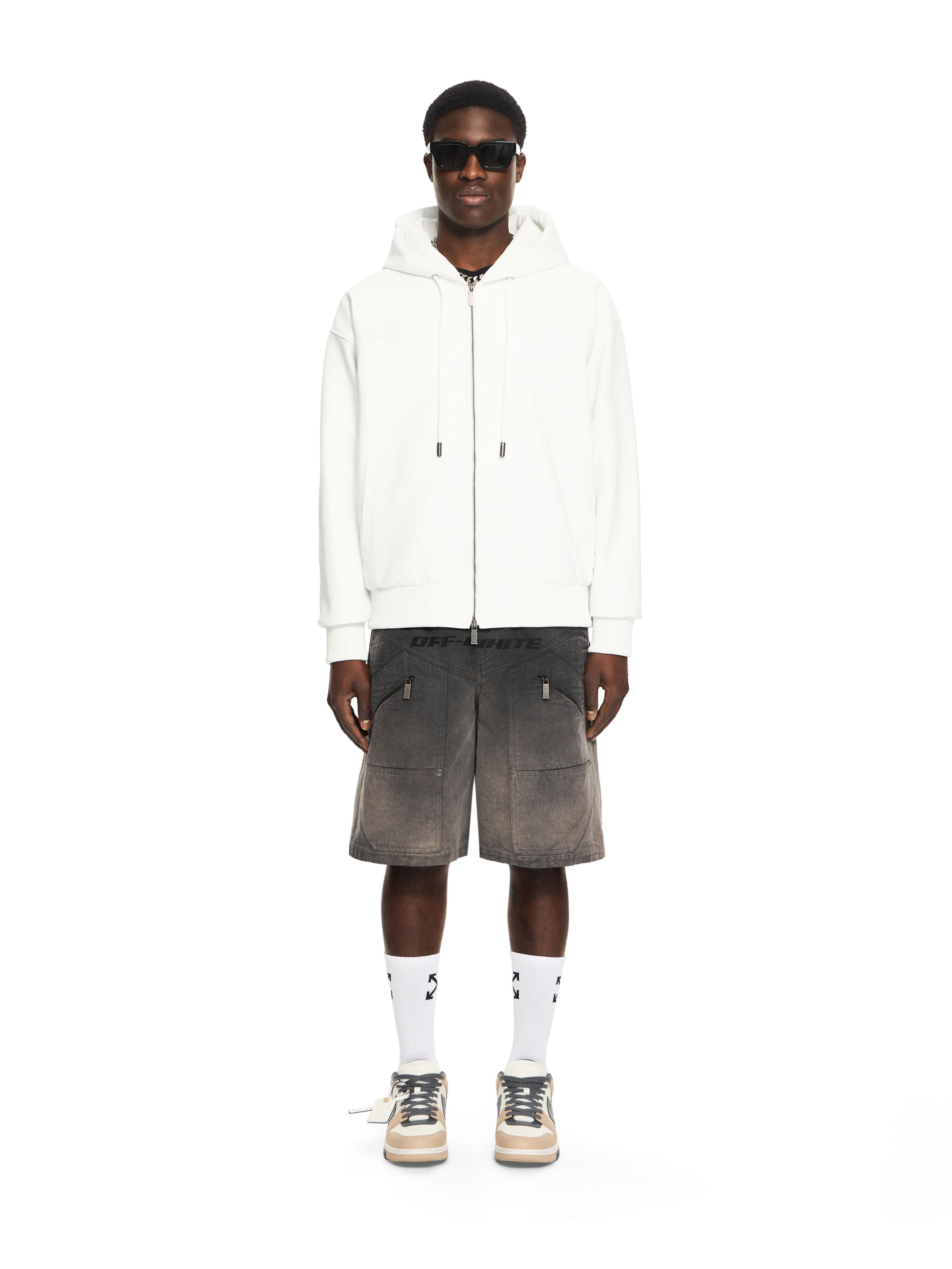 OFF WHITE Royal Team Embroidery Zip Hoodie WHITE 44XJA13RS26L003