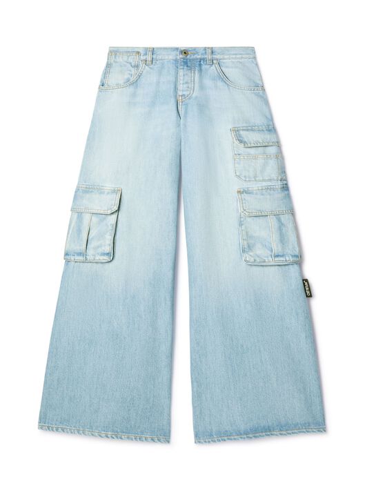 OFF WHITE Helle Blaue Denim Cargo-Hose Mit Weitem Bein BLAU OWYB019S25DEN002