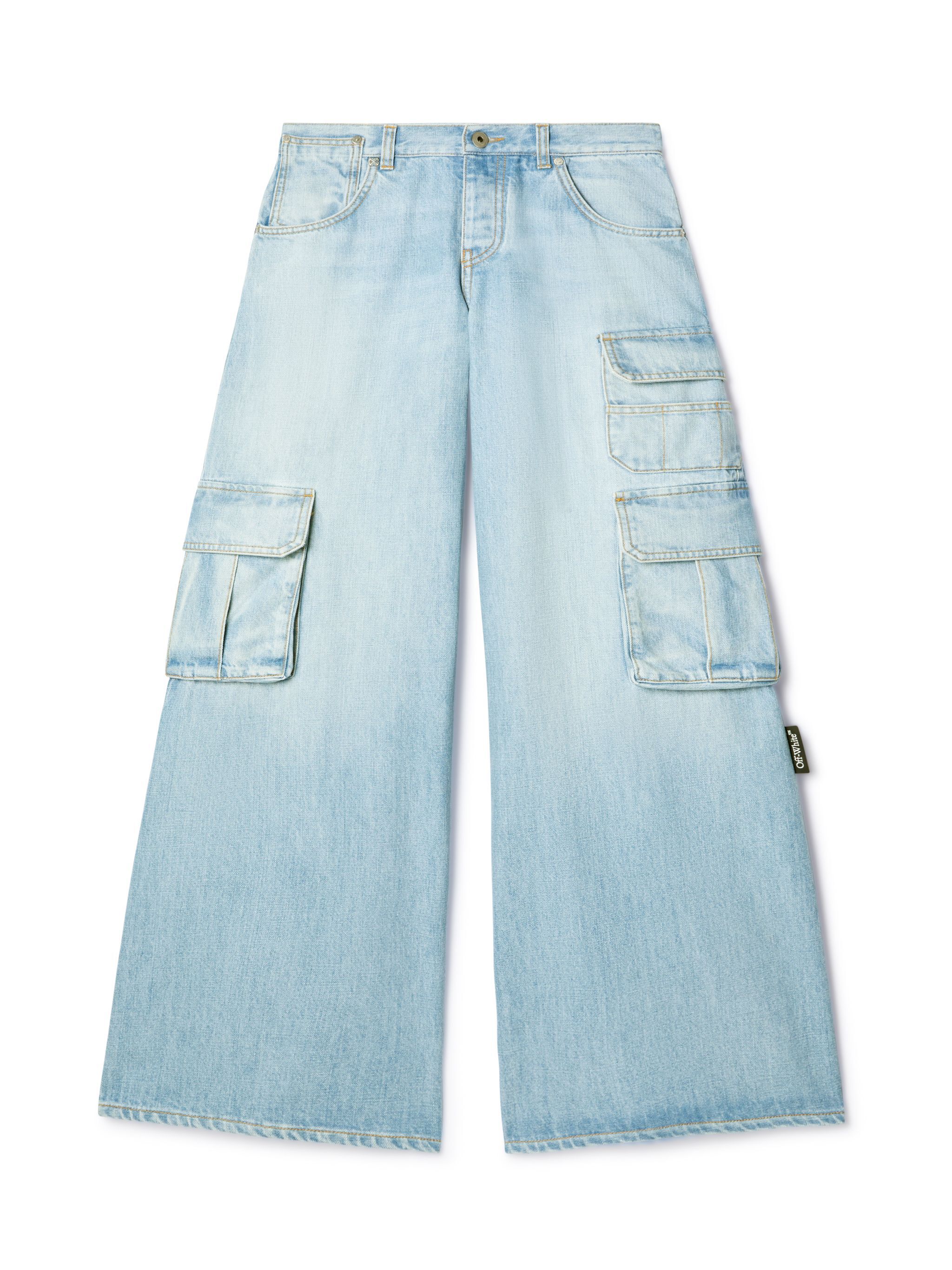 OFF WHITE Helle Blaue Denim Cargo-Hose Mit Weitem Bein BLAU OWYB019S25DEN002