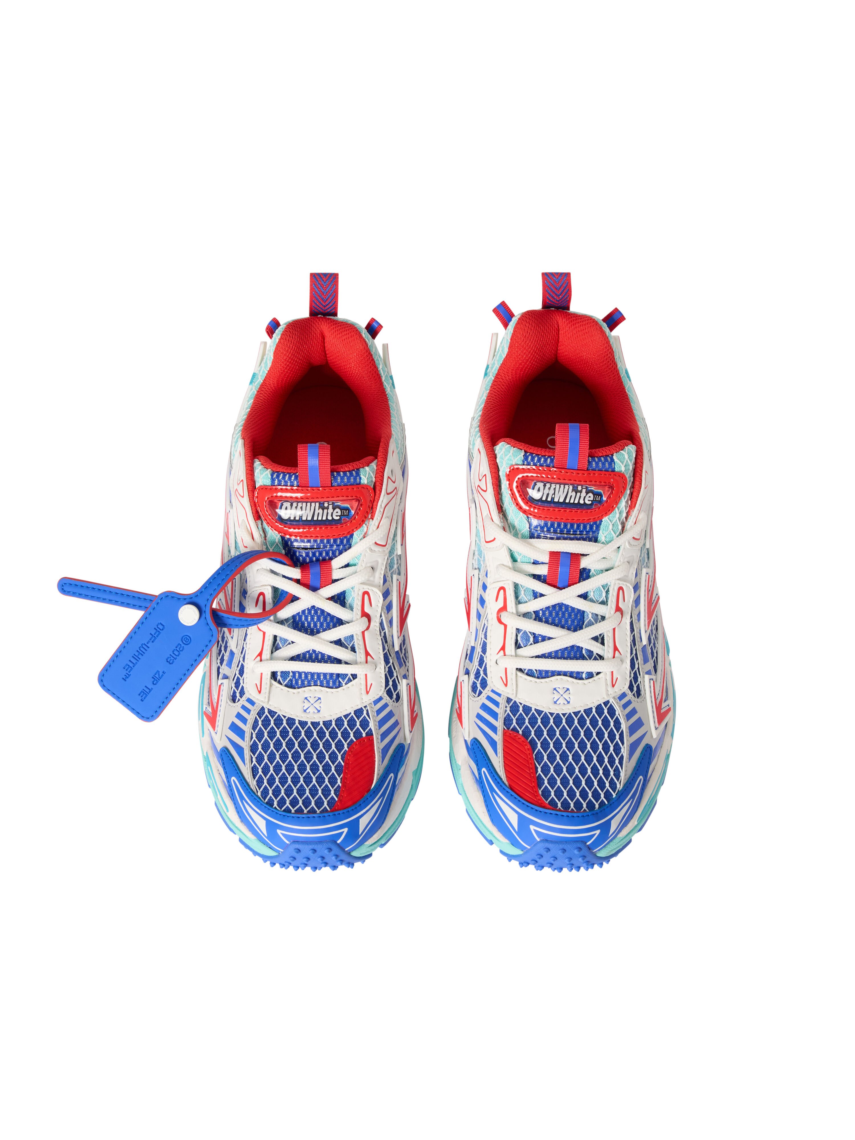 OFF WHITE Be Right Back Fishnet Sneakers FIERY RED - COBALT BLUE OMIA295S26FAB004