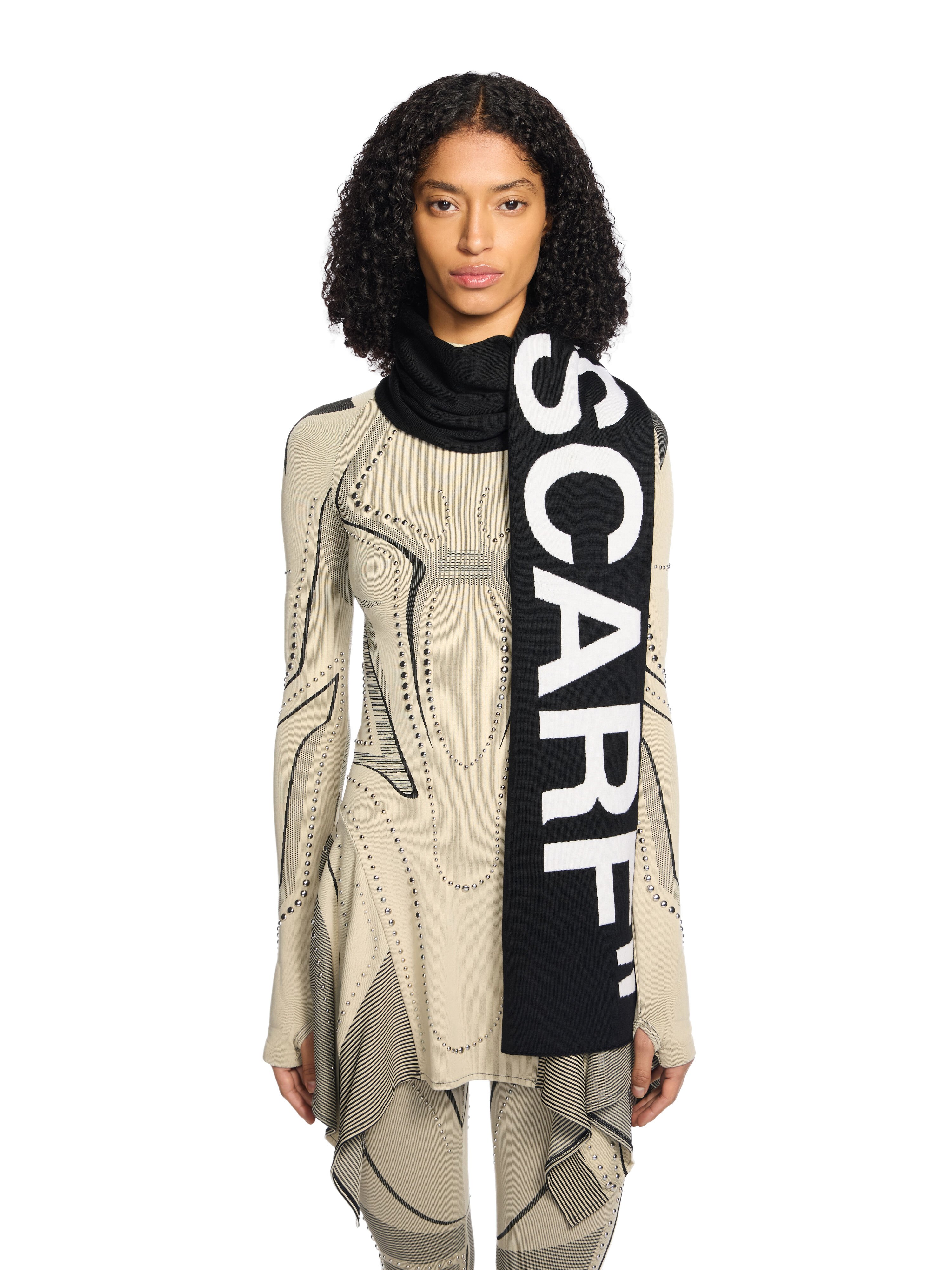 OFF WHITE Quotes Knit Scarf BLACK - WHITE OWMA068F25KNI002