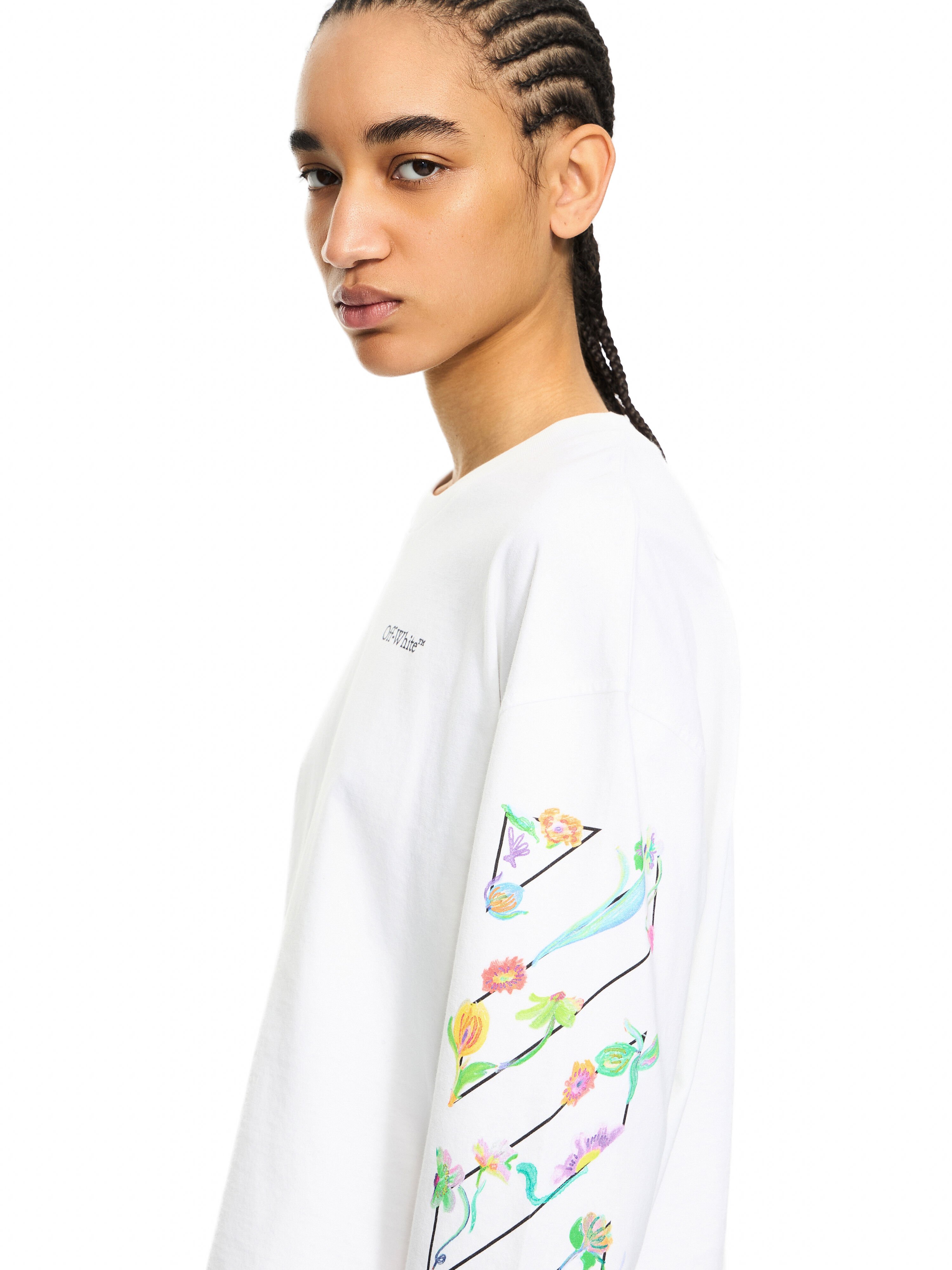 OFF WHITE Diag Glowing Flower L/S Tee White-Night Sky 2AB038S26JER001