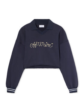 OFF WHITE Embroidered Script Logo Crop Polo Sweater DARK SAPPHIRE-DOUBLE CREAM OWBA07BF25FLE002