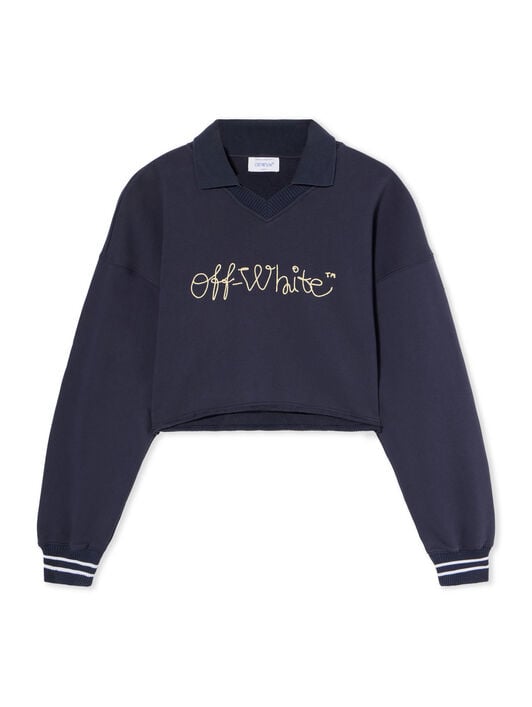 Embroidered Script Logo Crop Polo Sweater OFF WHITE Embroidered Script Logo Crop Polo Sweater DARK SAPPHIRE-DOUBLE CREAM OWBA07BF25FLE002