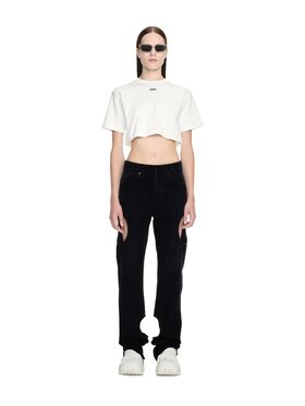 OFF WHITE Off Stamp Rib Cropped Tee BLUE OWYB018C99DEN001