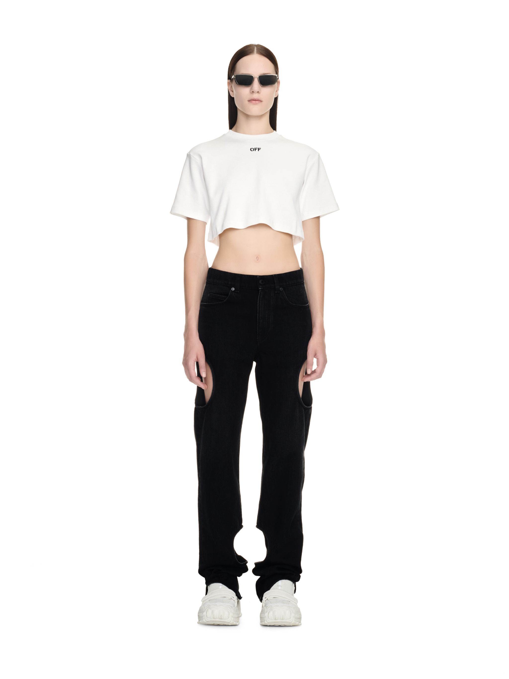 OFF WHITE Off Stamp Rib Cropped Tee WHITE OWAA081C99JER004