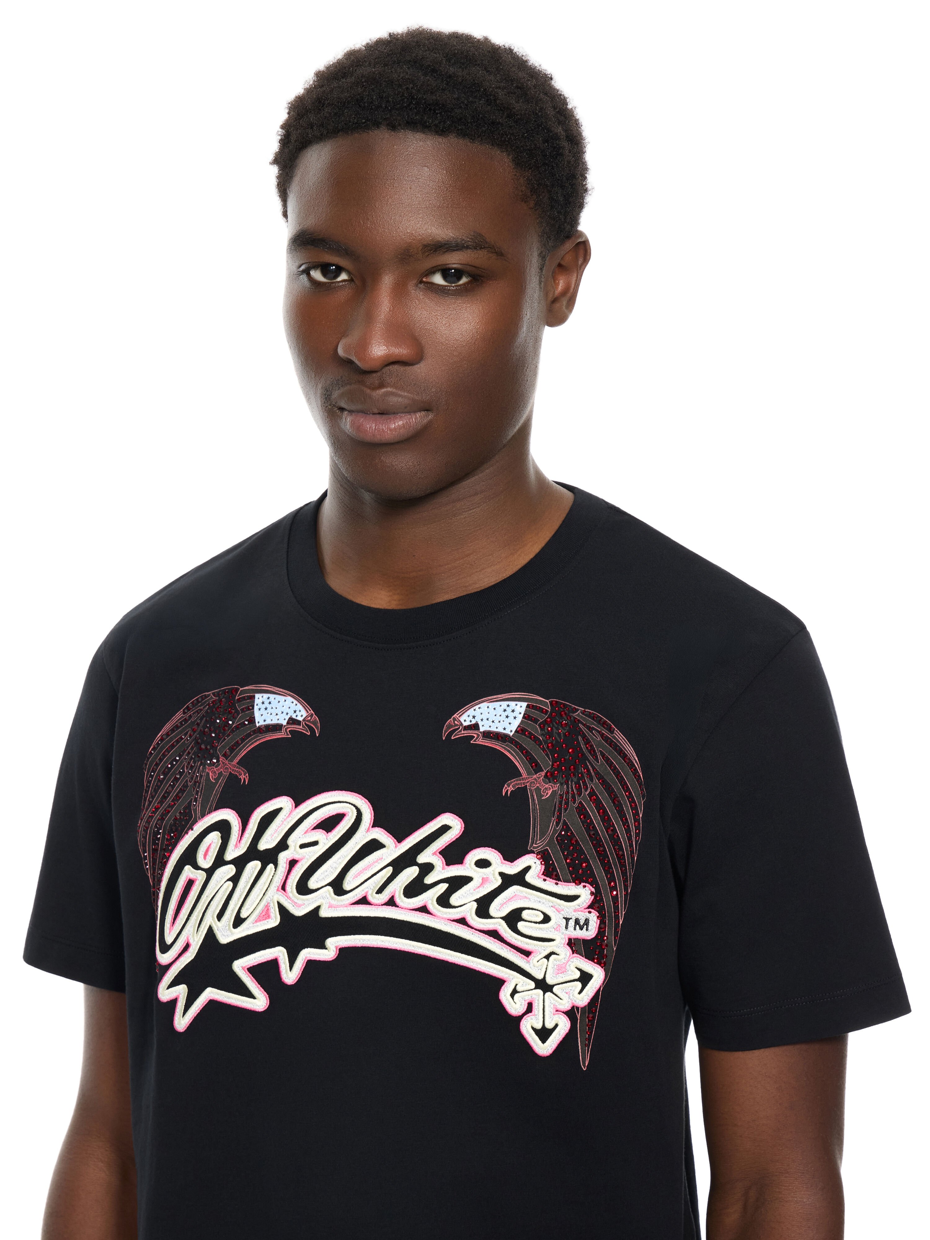 OFF WHITE Swarovski Double Eagle Slim T-shirt BLACK 44MAA027Z26J008