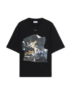 OFF WHITE Cupid Paper Skate Short Sleeve Logo Tee BLACK - OCHER YELLOW OMAA120F25JER00R