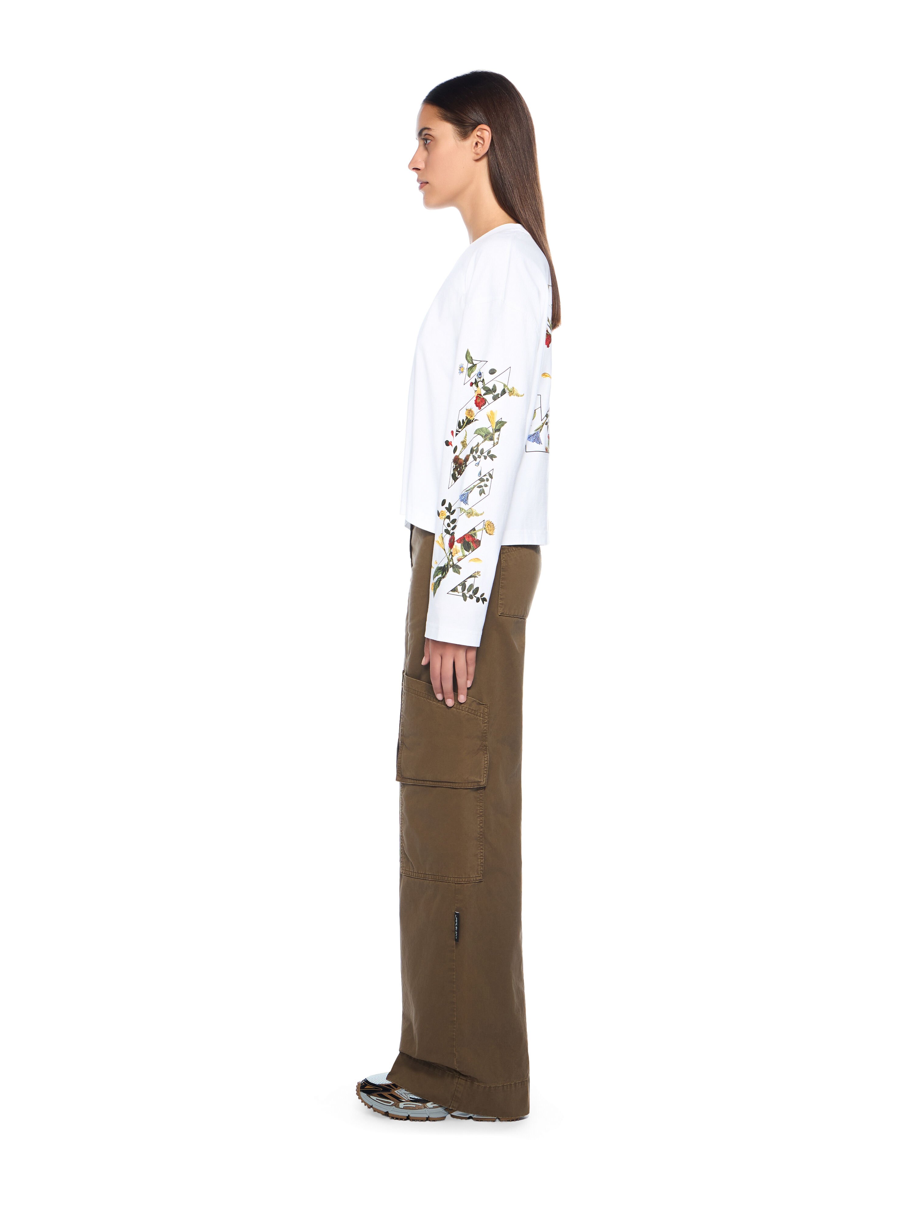 OFF WHITE Embroidered Flowers Arrow Long Sleeve T-Shirt WHITE - BLACK OWAB038F25JER001