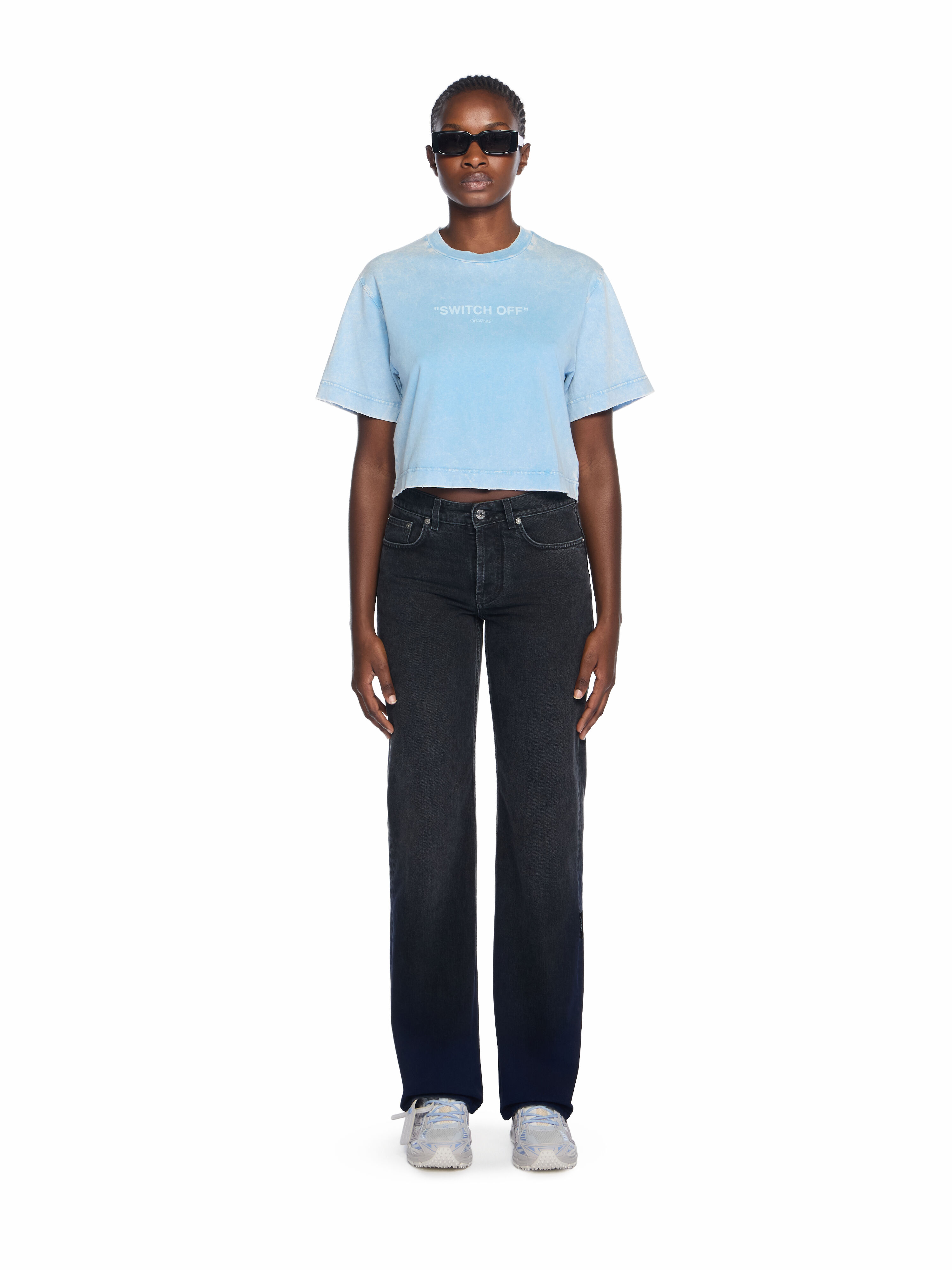 OFF WHITE Switch Off Crop T-Shirt LIGHT BLUE - WHITE OWAA090T25JER001