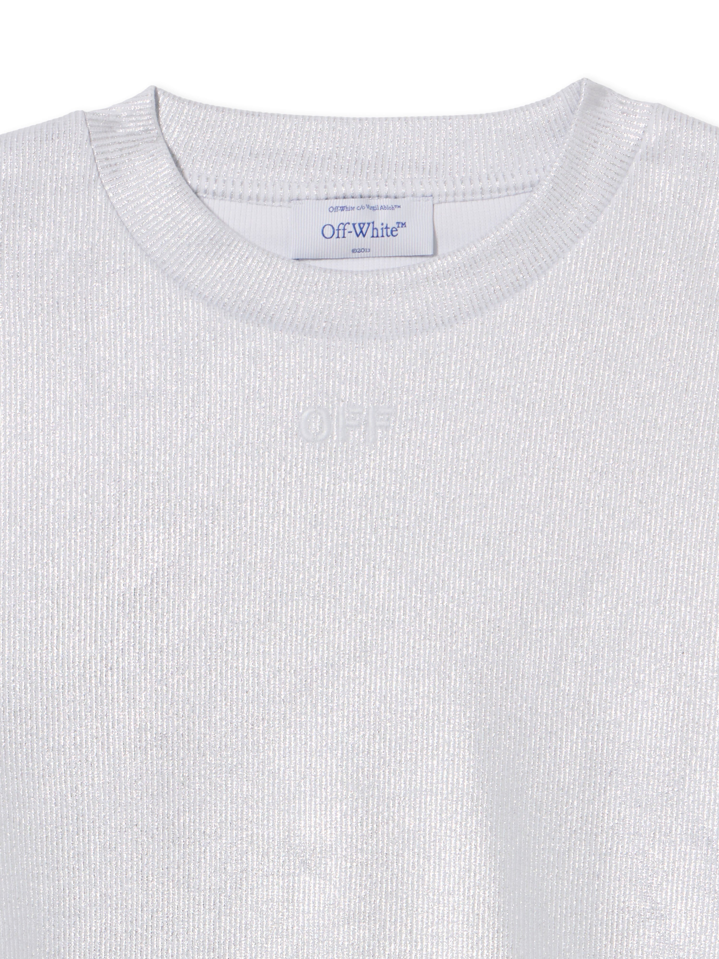 OFF WHITE Off Coated Rib Crop T-Shirt SILVER - WHITE OWAA081S25JER001