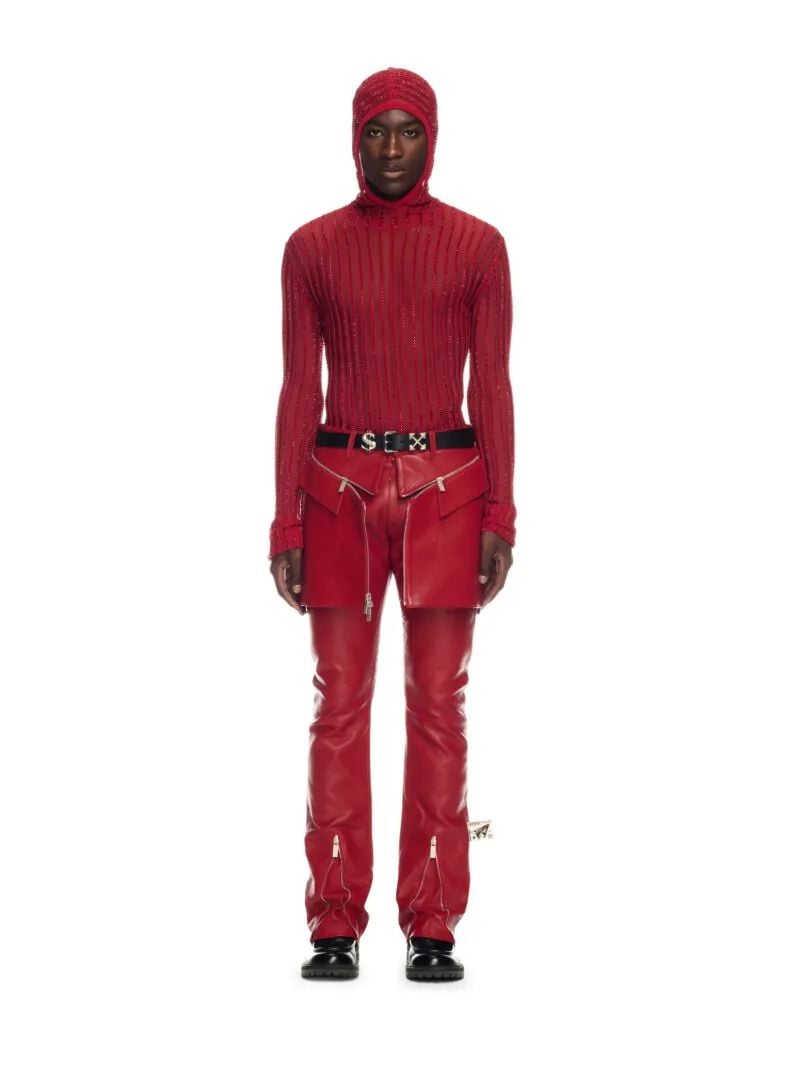OFF WHITE Crystal Light Rib Knit Hoodie RED OMHU032Z25KNI001