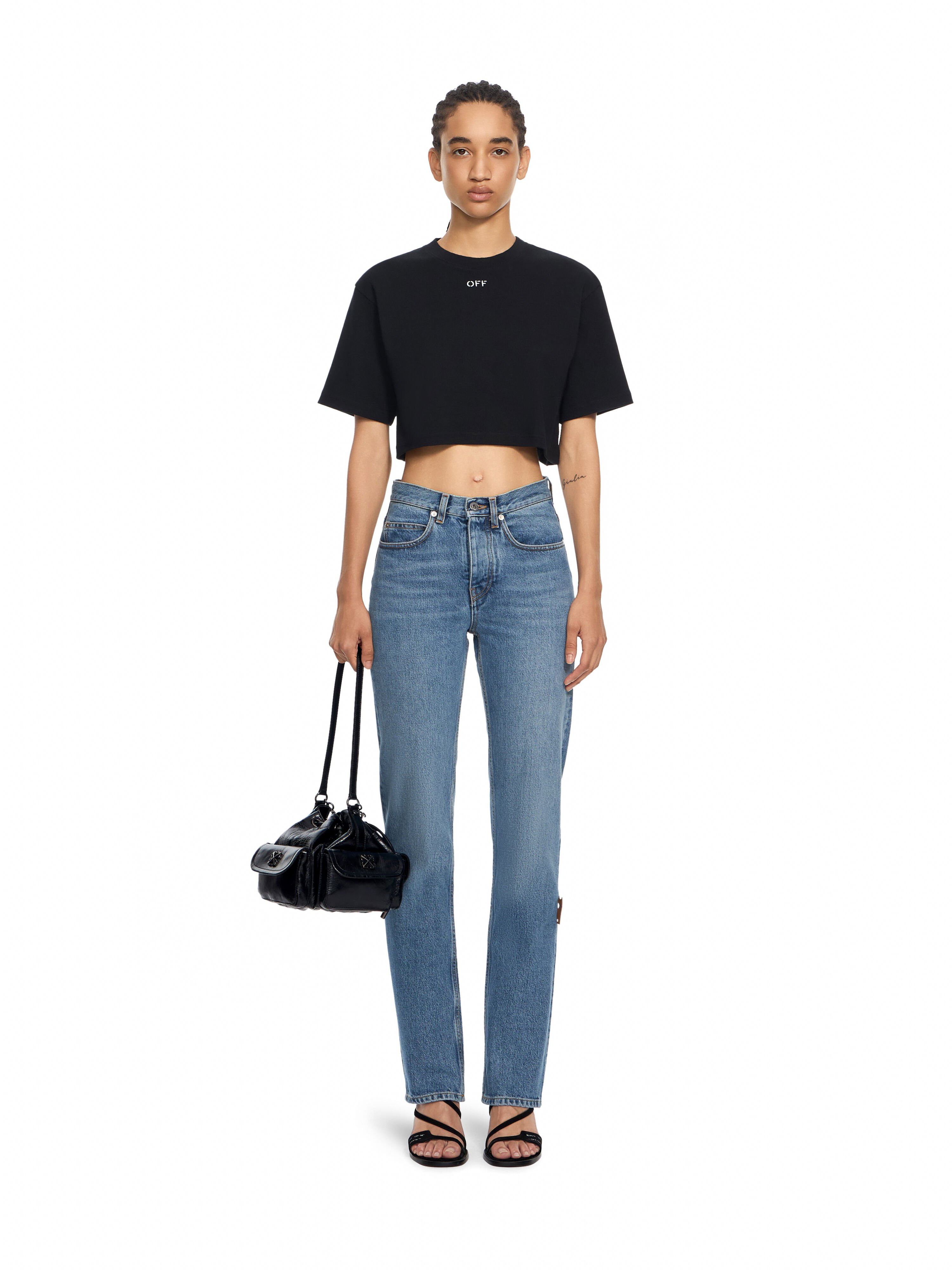 OFF WHITE Off Stamp Rib Cropped Tee Black-White 2FA00678T