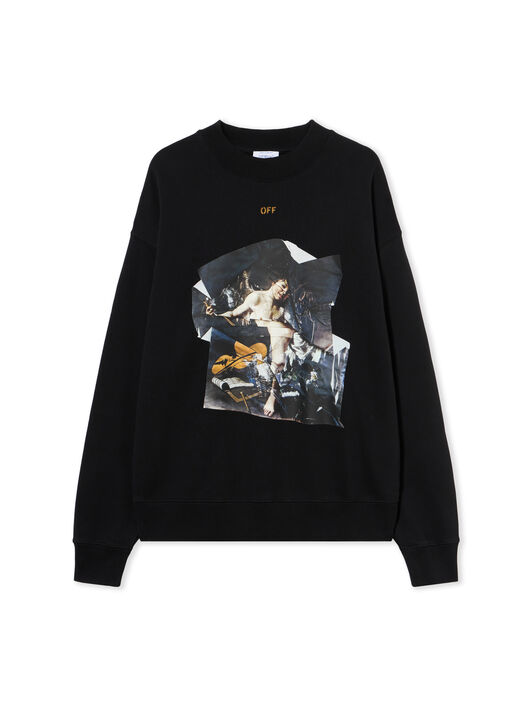 OFF WHITE Cupid Paper Skate Crewneck Sweatshirt BLACK - OCHER YELLOW OMBA054F25FLE00A