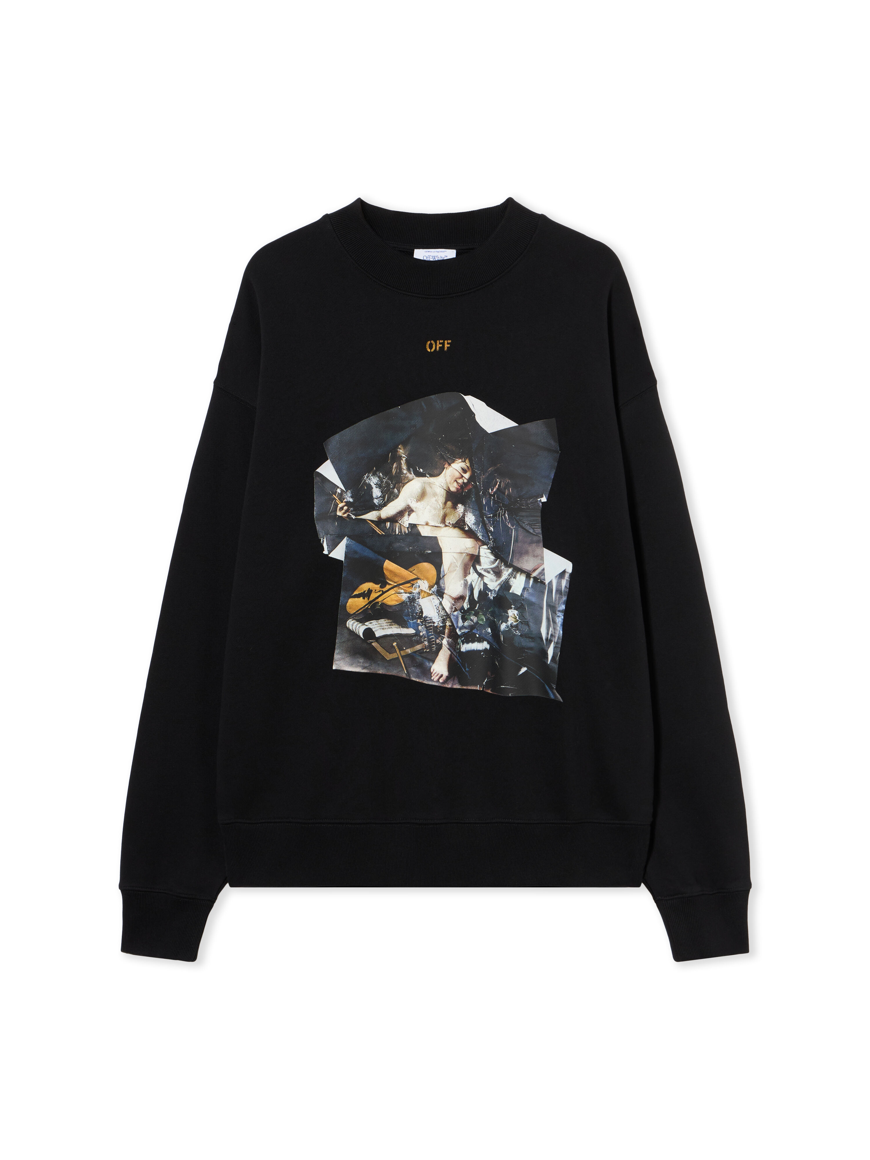 OFF WHITE Cupid Paper Skate Crewneck Sweatshirt BLACK - OCHER YELLOW OMBA054F25FLE00A
