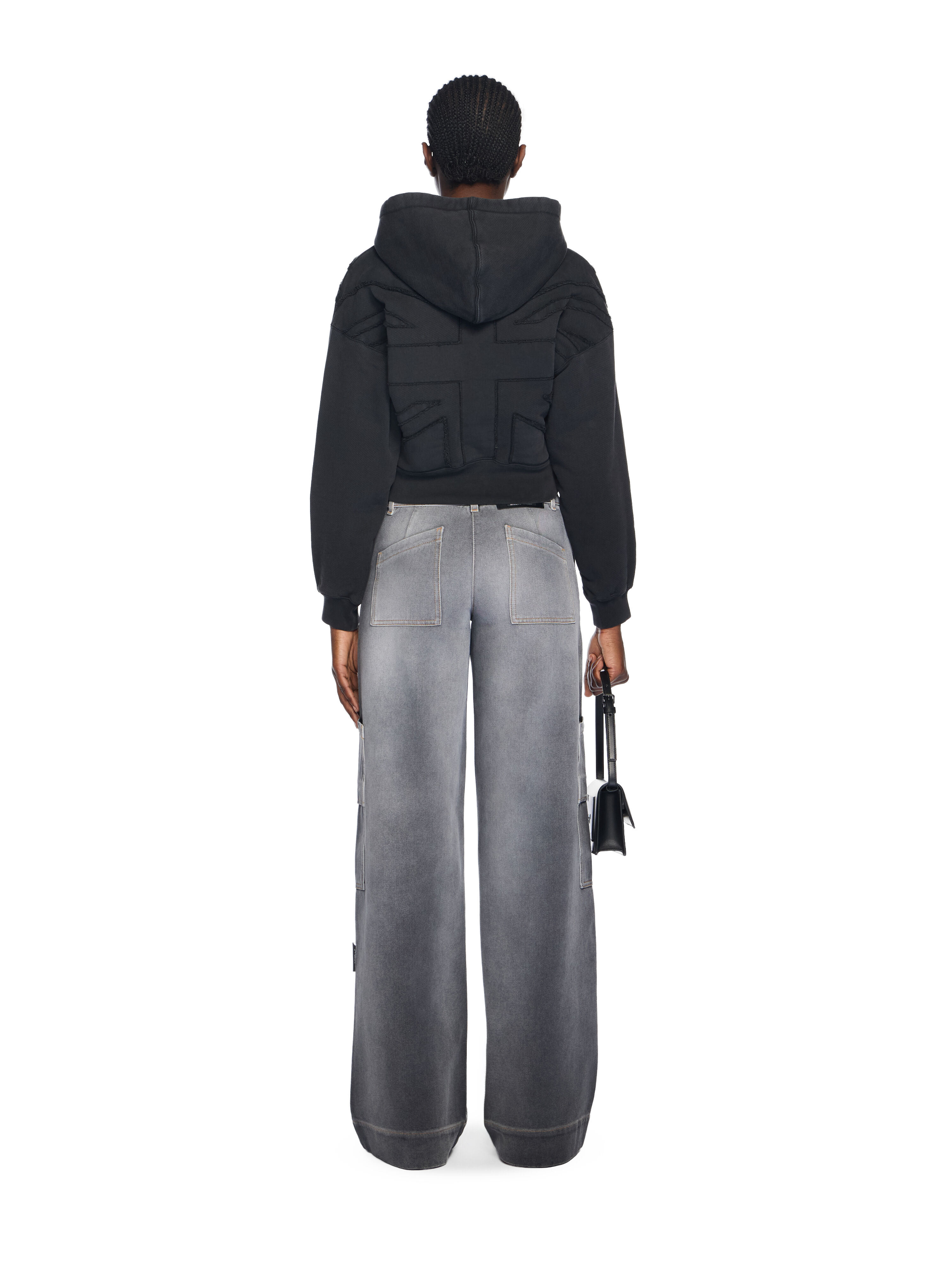 Union Appliqué Crop Logo Hoodie in WASHED BLACK-RED DAHLIA for