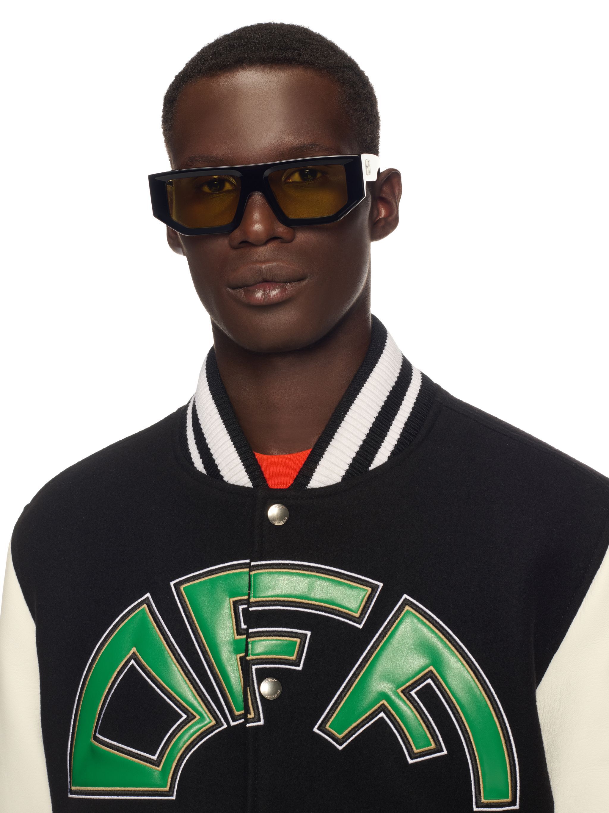 OFF WHITE Crocodile Wool/Leather Varsity Jacket BLACK OMJA122S25LEA002