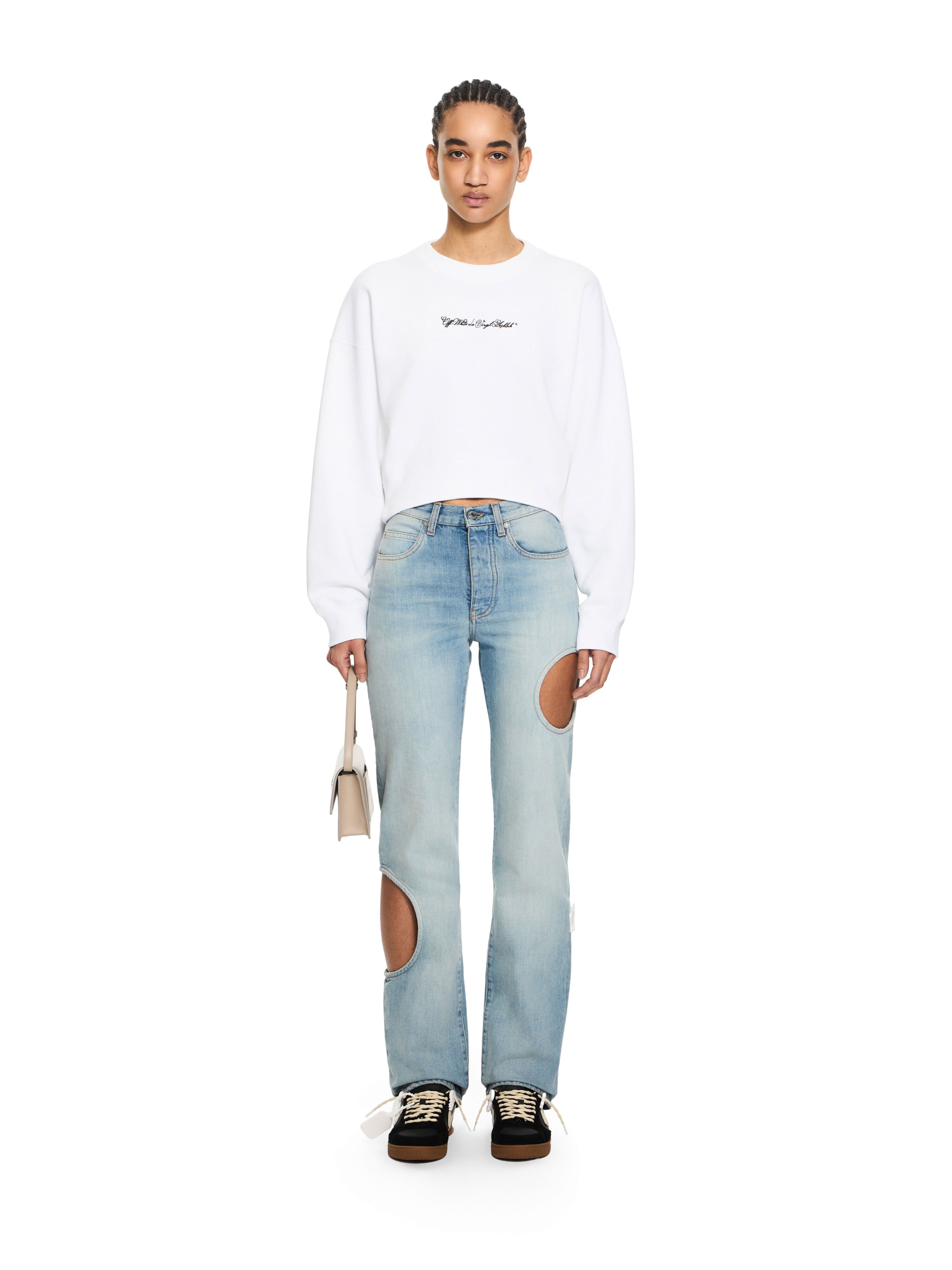 OFF WHITE Embroidered Arrow Script Crop Crewneck White-Black 2BA079S26FLE001