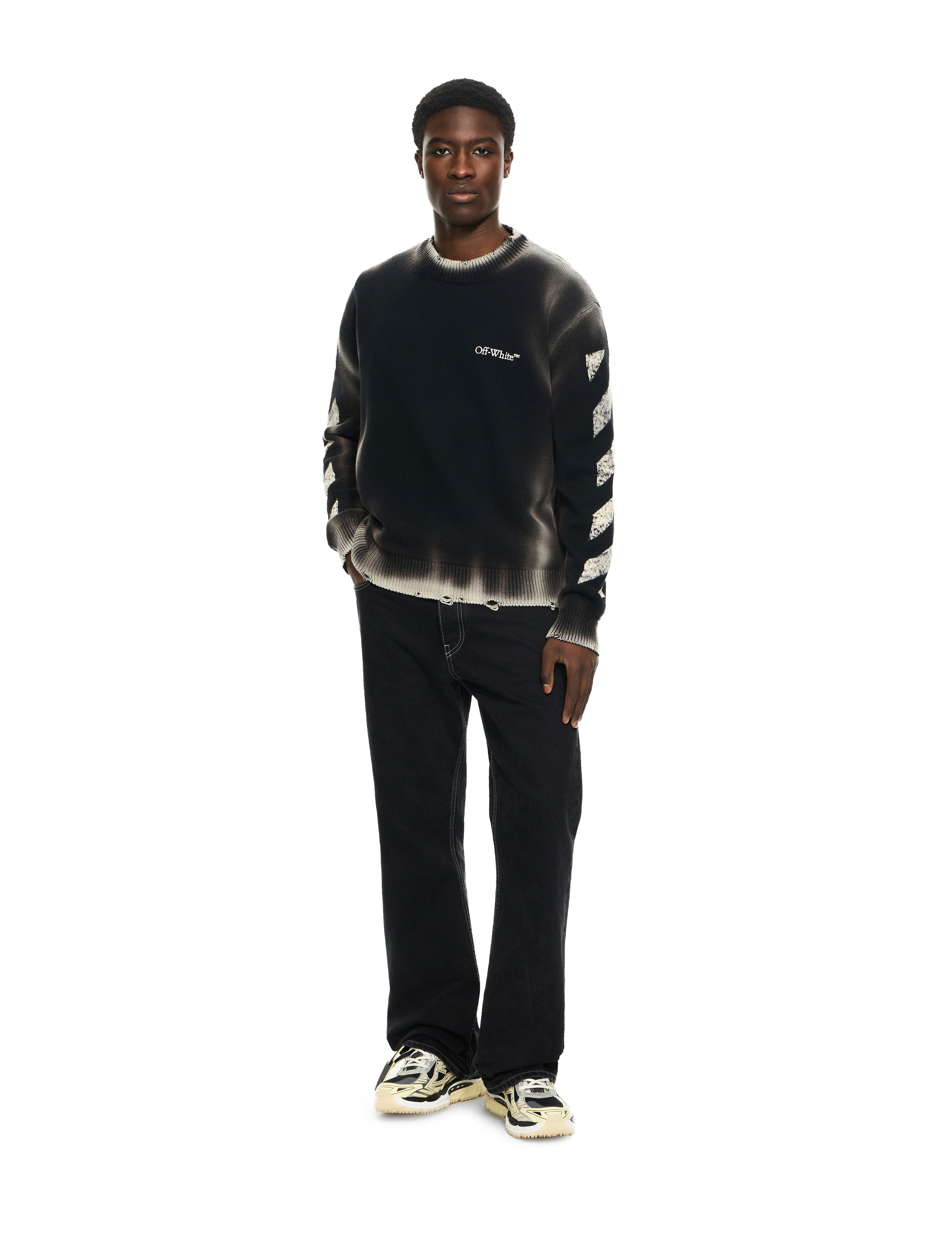 Diag Corrosion Crewneck Sweater in BLACK for Men | Off-White™