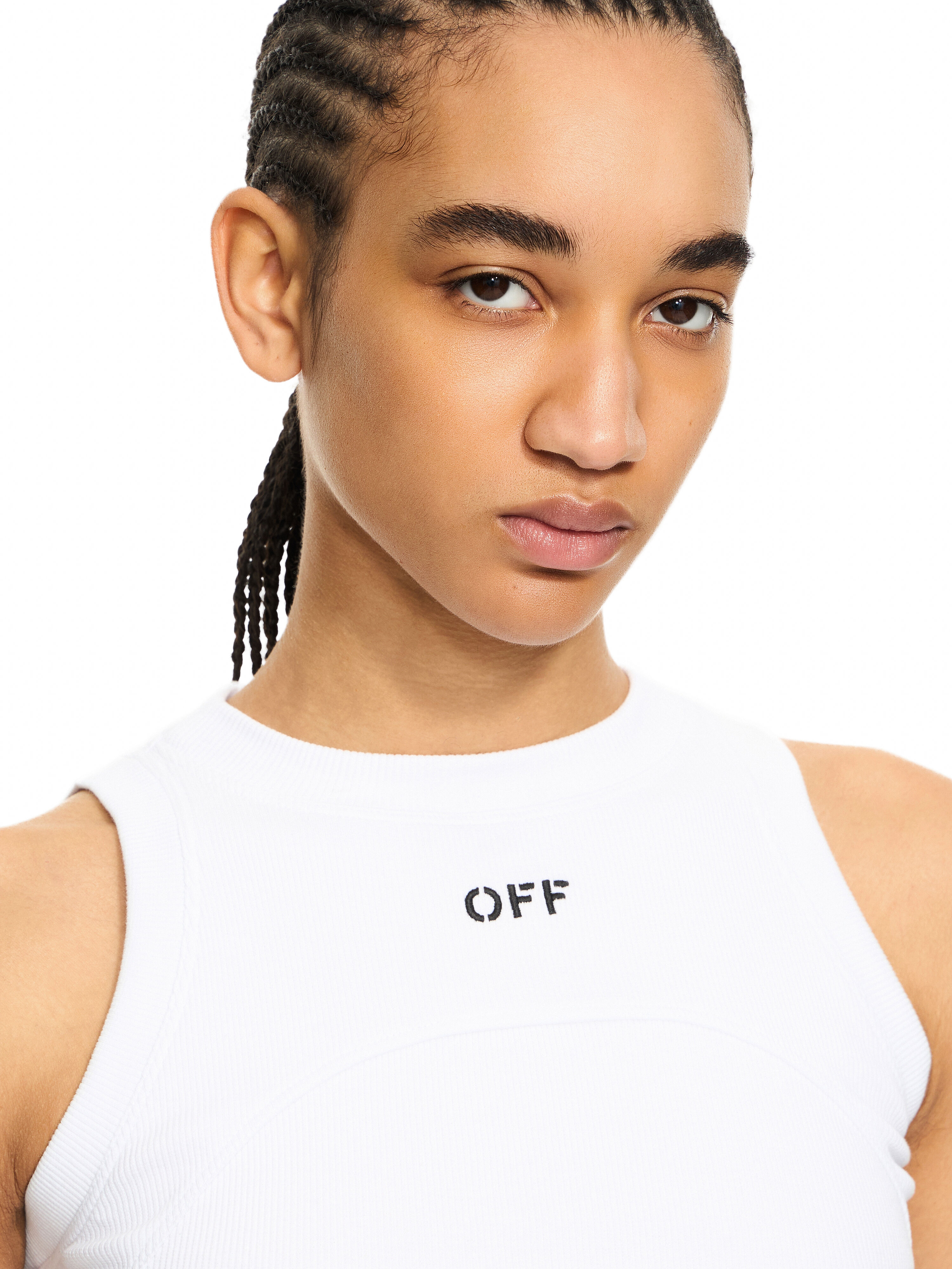 OFF WHITE Off Stamp Ribbed Round Tank Top White-Black 2AD236C99JER001