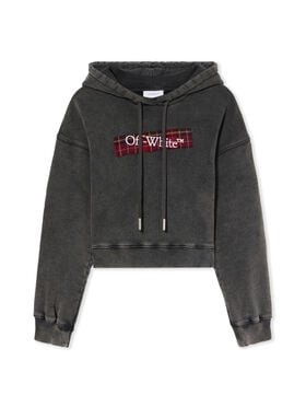 OFF WHITE Bookish Crop Logo Hoodie MARBLE BLACK-WHITE OWBB056F25FLE003