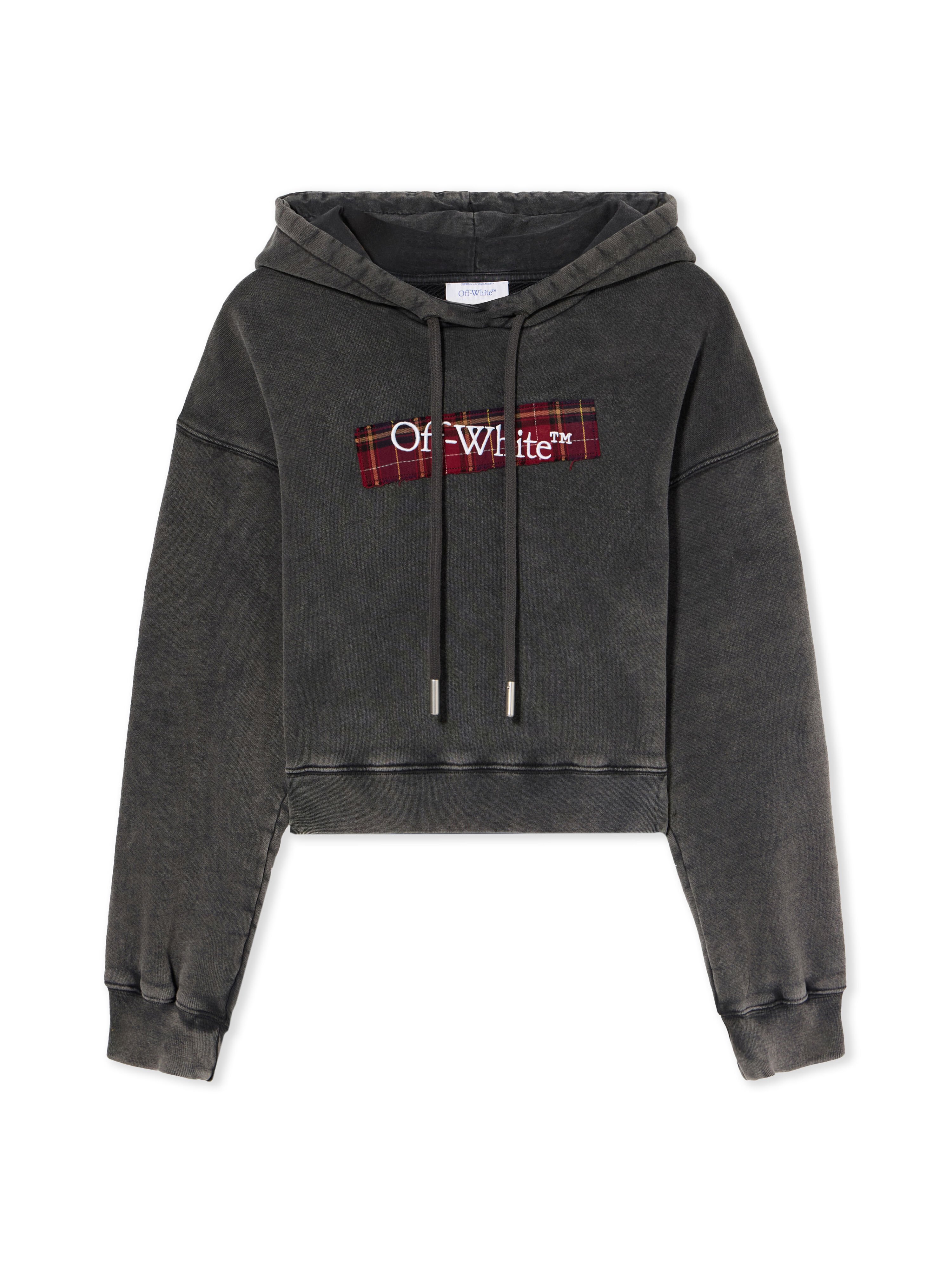 OFF WHITE Bookish Crop Logo Hoodie MARBLE BLACK-WHITE OWBB056F25FLE003