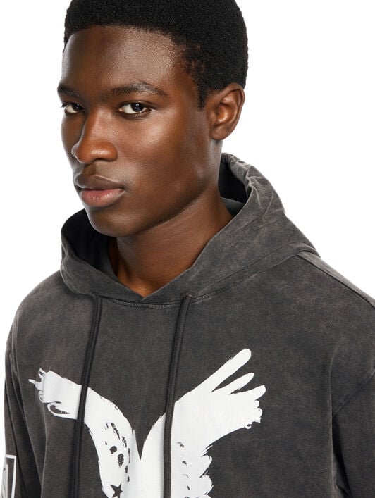 OFF WHITE Eagle 90S Hooded L/S Tee VINTAGE BLACK - WHITE OMAB09DW25JER003